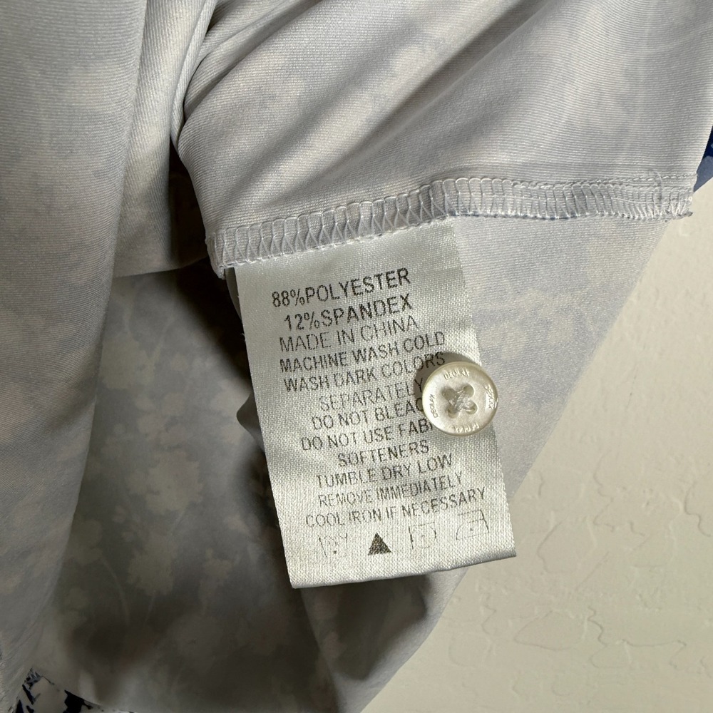 Deolax Polo Shirt Mens Large Blue White Golf Performance Stretch Floral‎ Print - Picture 5 of 8